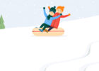 Two kids snow tubing on a hill, illustration - Outside safety and age-appropriate activities, Kids infographic