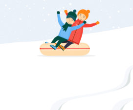 Two kids snow tubing on a hill, illustration - Outside safety and age-appropriate activities, Kids infographic