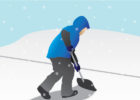 Illustration of someone shoveling, Safe Snow Shoveling Infographic - How to shovel safely to reduce risk of heart attack