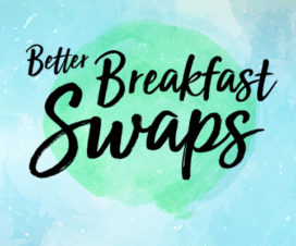 "Better Breakfast Swaps" blue water color graphic - Calorie cutting