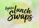 "Lighter Lunch Swaps" yellow-green water color graphic - Calorie cutting