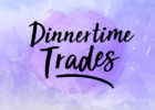"Dinnertime Trades" purple water color graphic - Calorie cutting