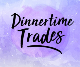 "Dinnertime Trades" purple water color graphic - Calorie cutting