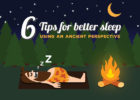 6 tips for better sleep - Graphic of caveman sleeping by a fire