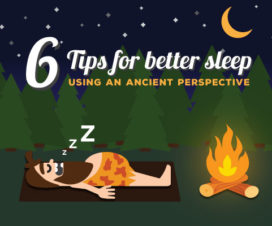 6 tips for better sleep - Graphic of caveman sleeping by a fire