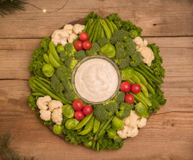 Crudité Vegetable Wreath with Ranch Dip - Holiday recipe