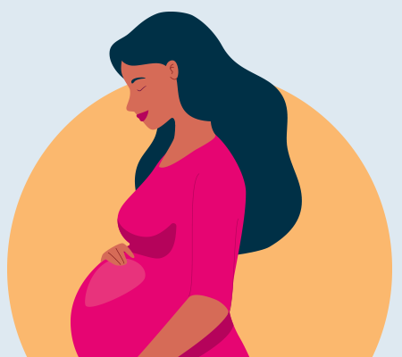 graphic of pregnant woman holding stomach wondering if acetaminophen is safe to take during pregnancy