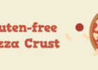 Gluten-free pizza crust text with cartoon-style drawing of a pepperoni pizza