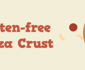 Gluten-free pizza crust text with cartoon-style drawing of a pepperoni pizza