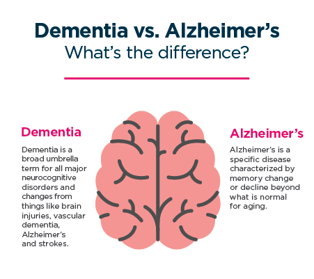 graphic showing the difference between dementia and alzheimer's