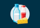 graphic of dairy products including milk, yogurt drink and cheese