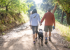 A couple walking outside on a trail with their dog - Advance Directives