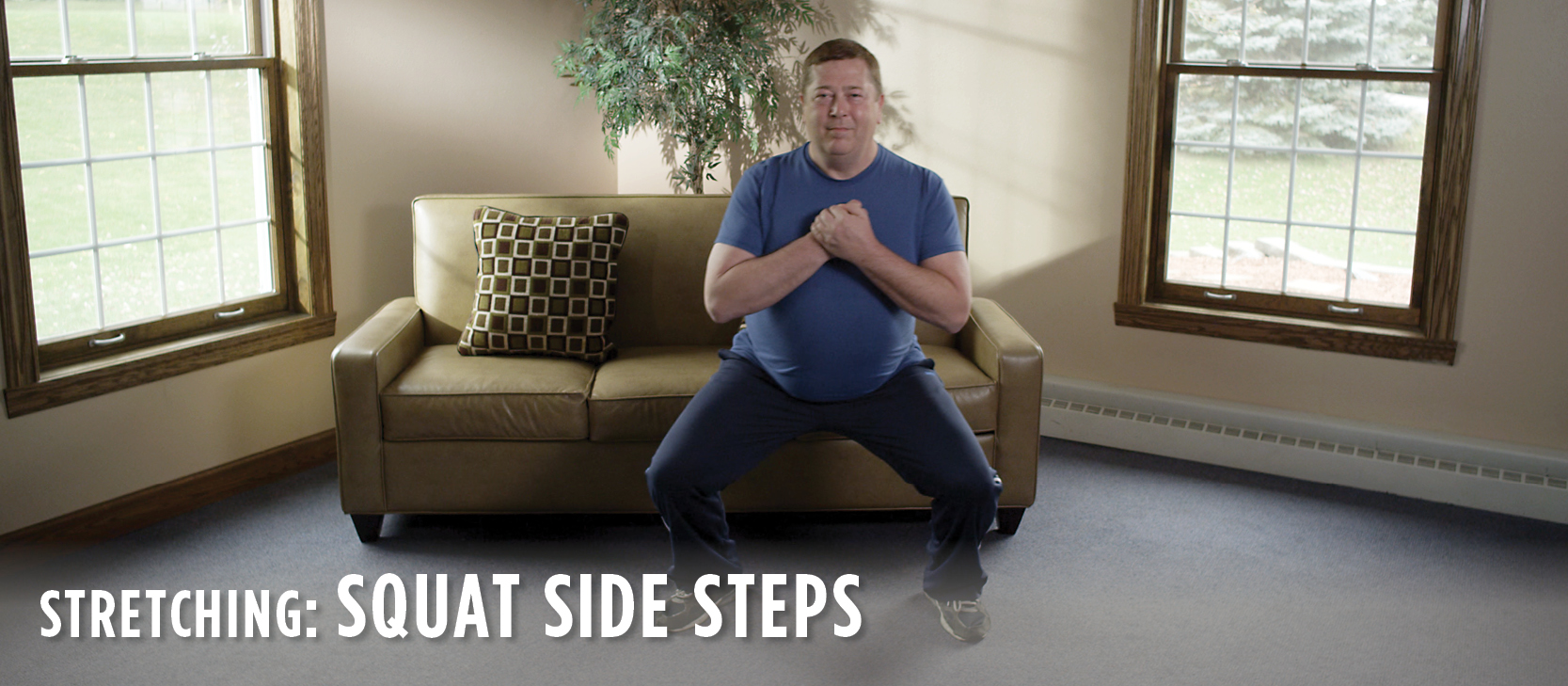 squat side steps exercise from man getting ready for hunting workout