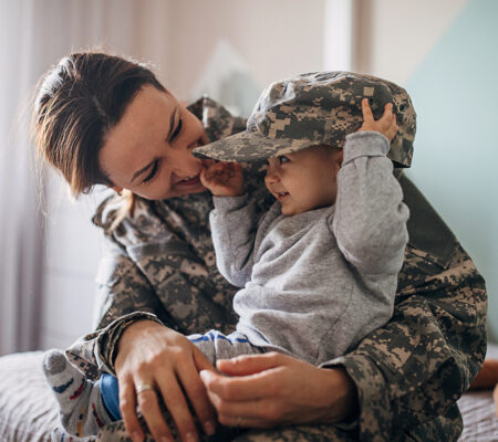 veteran concerned about health care sitting with their child
